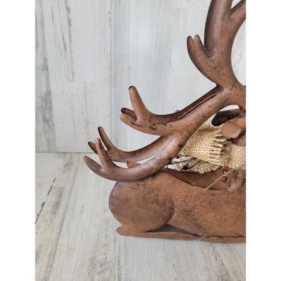 Rustic metal sitting reindeer mistletoe bow home decor Xmas bell - Picture 8 of 10